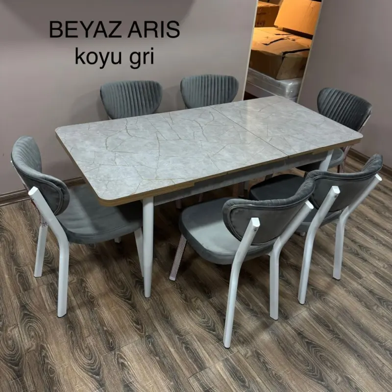 JANISA Beyaz Aris Koyu Gri | Nahar Stol Toplumy 6 Oturgyç, Türk Hil