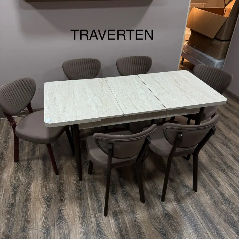JANISA Traverten | Aşhana Stoly + 6 Stul Toplumy