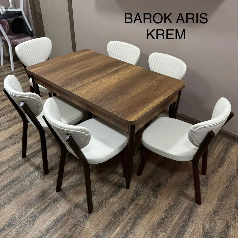 DJANISA Barok Aris Krem | Nahar stoly we 6 oturgyç toplum krem reňk