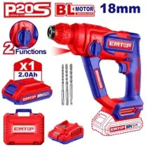 Emtop ELRH201881 | Rotary Hammer 20V 16mm Cordless 2.0Ah