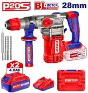 Emtop ELRH202882 | Rotary Hammer 20V BL 28mm 2x4.0Ah Batteries