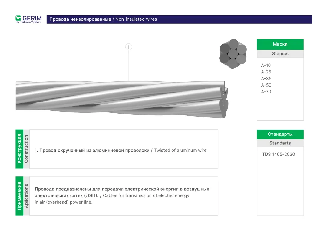 Gerim A-50 | Uninsulated Wire for Overhead Power Lines Aluminum