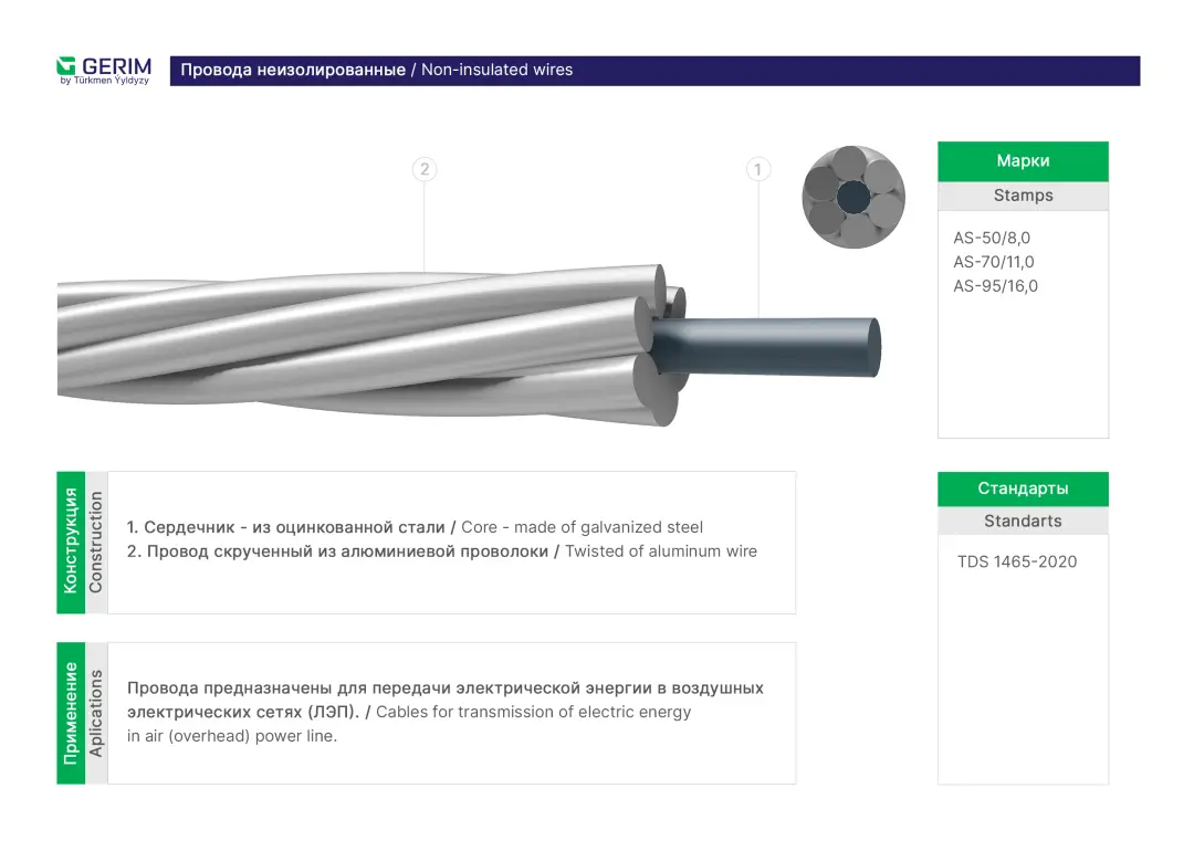 Gerim AS-50/8 | Uninsulated Wire for Overhead Power Lines Aluminum-Steel