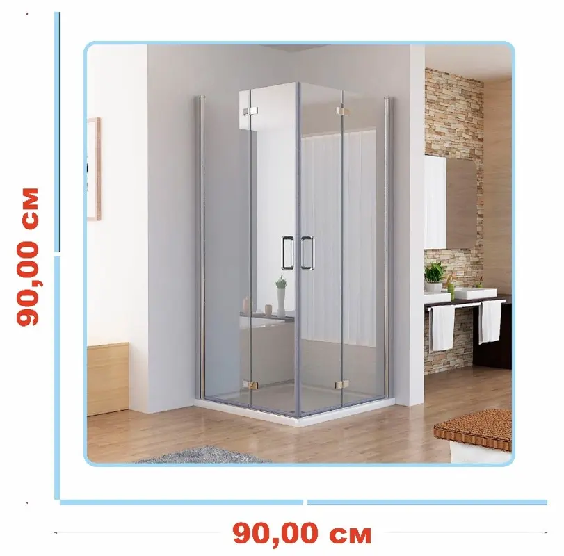 Burç duş kabinasy 90 sm x90 sm 10 mm aýna hrom