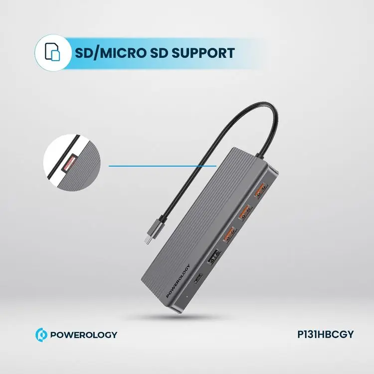 Powerology DSPOWERPWDC4DBBK | Док-станция 13-в-1 Type-C с поддержкой 4K