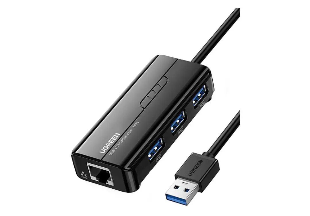 UGREEN ADUG20265 | Dok-stansiýa USB 3x3.0 + Gigabit LAN Gara