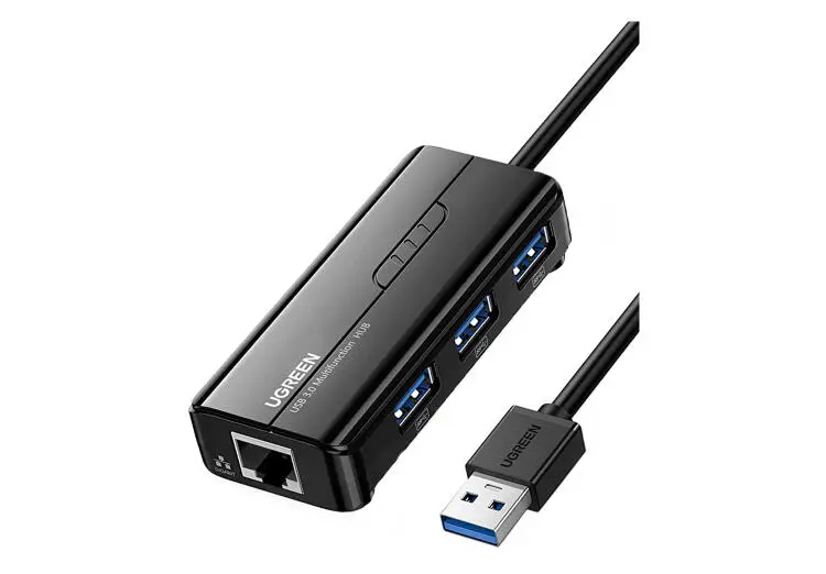 UGREEN ADUG20265 | Dok-stansiýa USB 3x3.0 + Gigabit LAN Gara