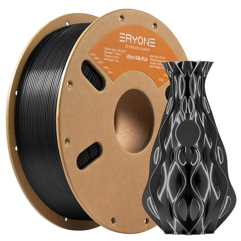 ERYONE FILERUSPLABLK | 3D Printer Filament 1.75mm Ultra Silk PLA Black