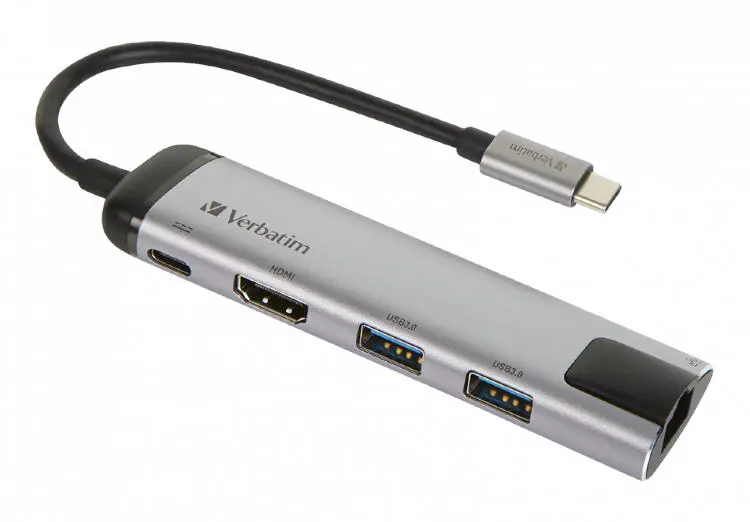 Verbatim USBHUBVER49141 | USB-C Хаб 2xUSB3.0 HDMI LAN 20см Серебристый