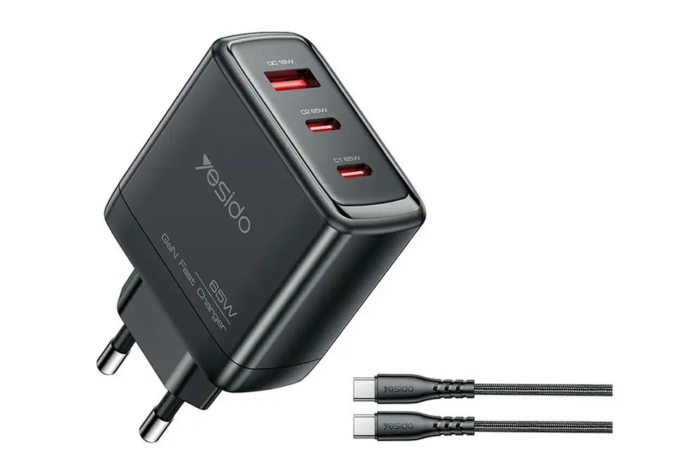 YESIDO YC144C | Зарядное устройство 65Вт GaN быстрая зарядка 1xUSB 2xType-C