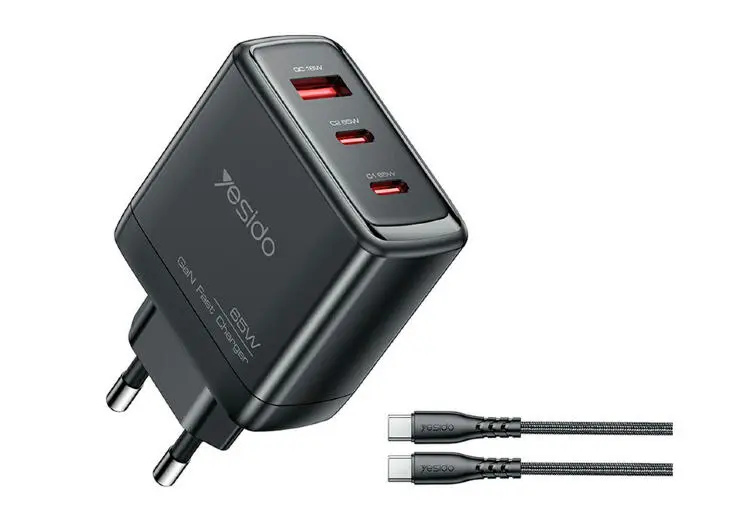 YESIDO YC144C | Зарядное устройство 65Вт GaN быстрая зарядка 1xUSB 2xType-C
