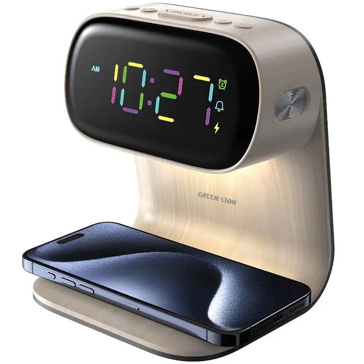 Green Lion BEDCLOCKGL | Simsiz zarýadly gapdal sagat 15W agaç