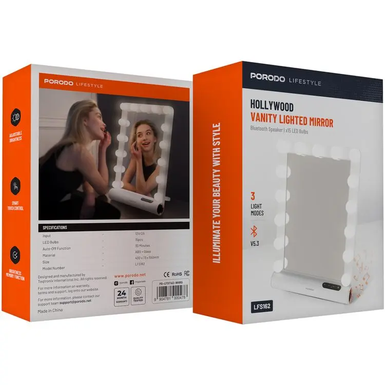 Porodo MIRPORPDLFST162WHRG | Makiýaj aýnasy 15 LED Bluetooth 12V