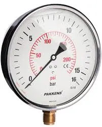 Pakkens 1001001108 | Pressure Gauge Ø100mm Glycerin-Filled 0-16 bar G1/2"B