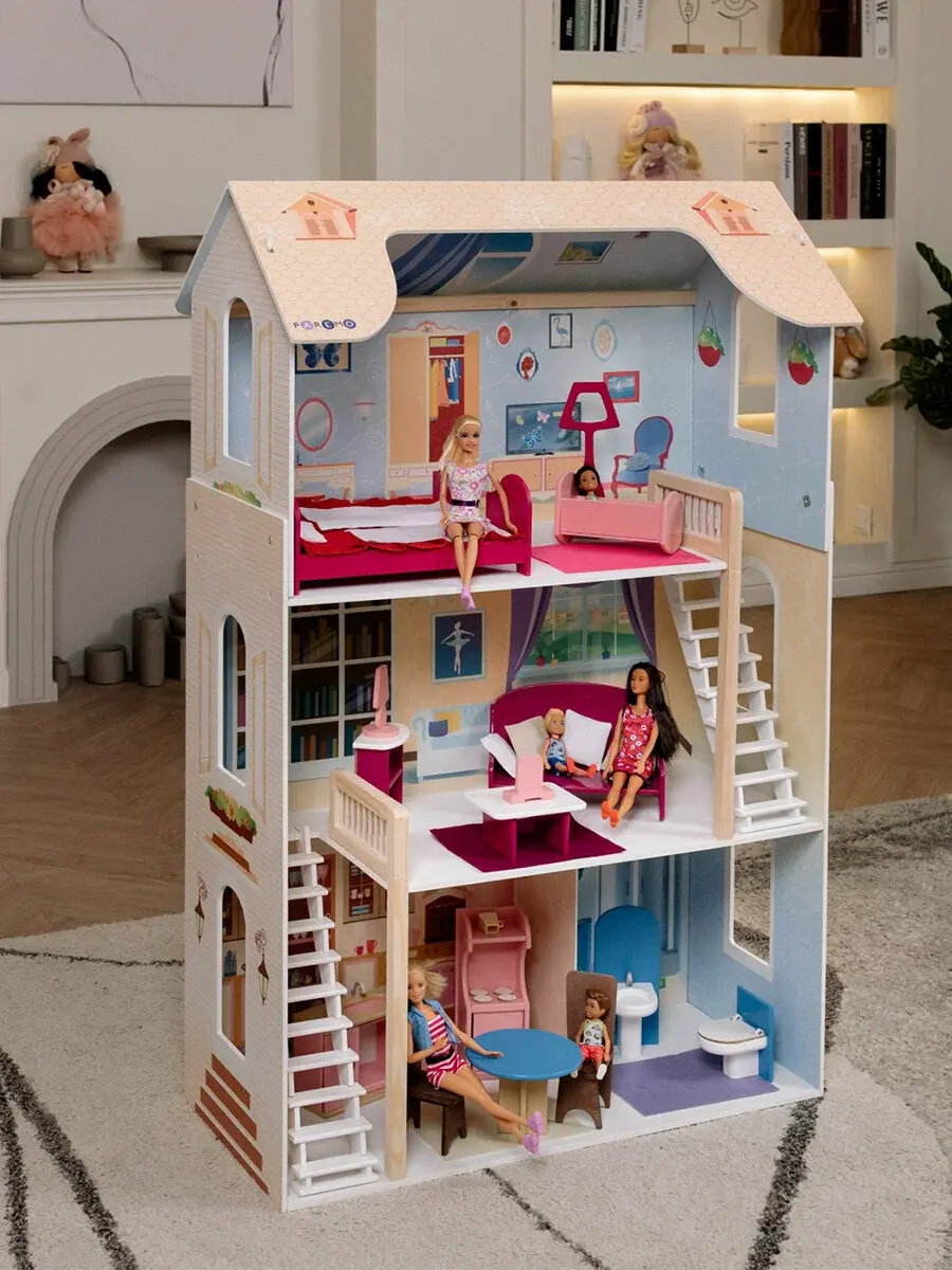 Sharm 4601504031529 | Dollhouse Wooden 16-Piece Set, 82x33x120 cm