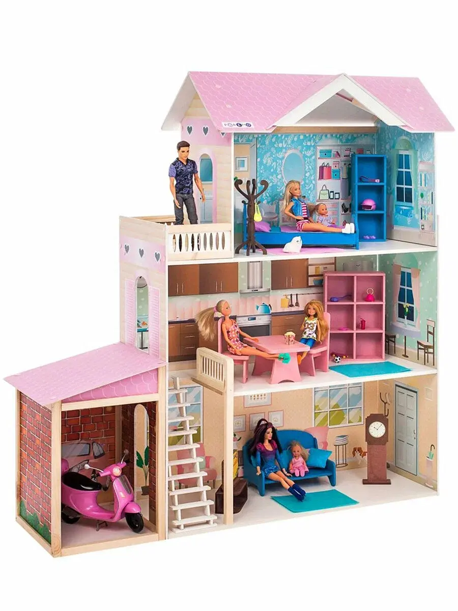 Rosali Grand LKI-00006744 | Dollhouse for 30 cm Dolls 3 Floors 11 Accessories