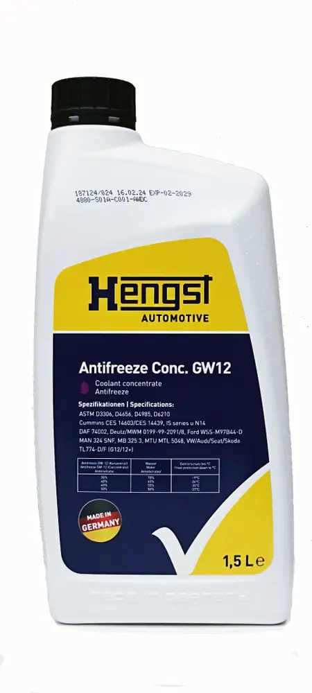 HENGST OIL 634800000 | Antifriz konsentraty GW12 1,5 L gyzyl