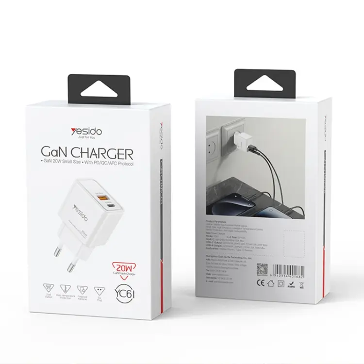 Yesido YC61 | GaN Fast Charger 20W Dual Port (A+C)