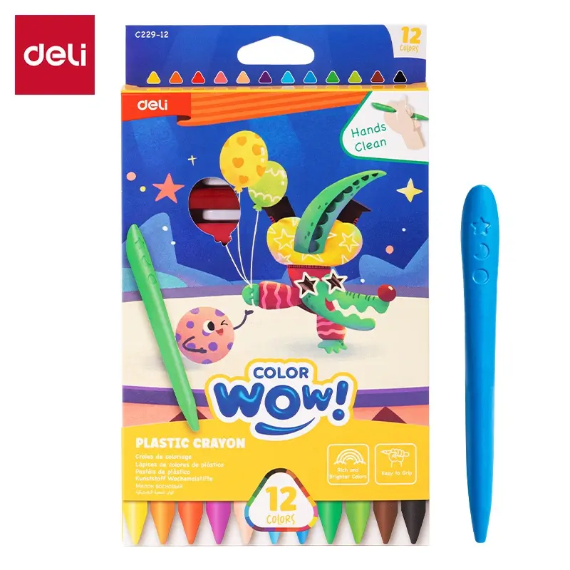 Deli C229-12 | Plastic Crayon 12 Colors Bulk Pack