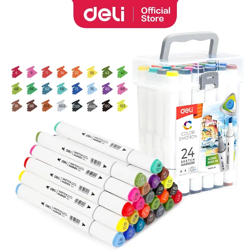 Deli 70803-24 | Sketch Marker Set 24 Colors Alcohol-Based