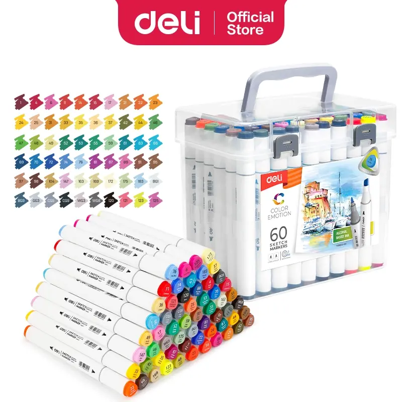Deli 70803-60 | Sketch Marker Set 60 Colors Alcohol-Based