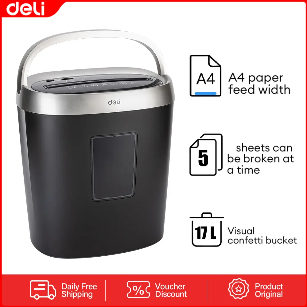 Deli No.9929 | Paper Shredder 5 Sheets A4 4x25mm Cross-Cut