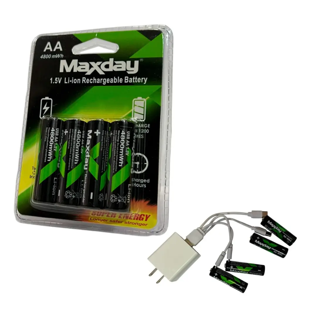 Maxday | AA Li-ion täzeden zarýad berilýän batareýa 1.5V 4800mWh Type-C