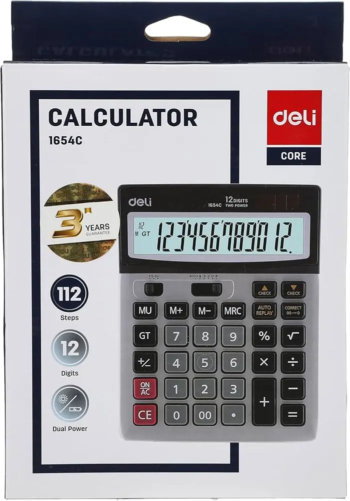 Deli No.1654C | Kalkulýator 12 sanly 112 ädimli barlag