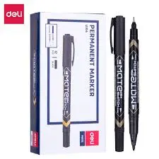 Deli EU10420 | Permanent Marker Black Dual Tip 0.5mm 1.0mm