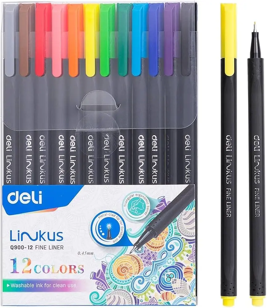 Deli Linkus Fine liner No.Q900-12 | Inçe Ruçkalar 0,45 mm 12 Reňk Toplum