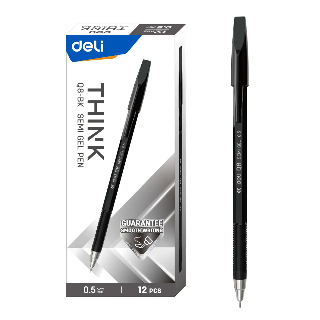 Deli Pen Think Gel 0.5mm Q8-BK | Gel Pen Fine Tip Black