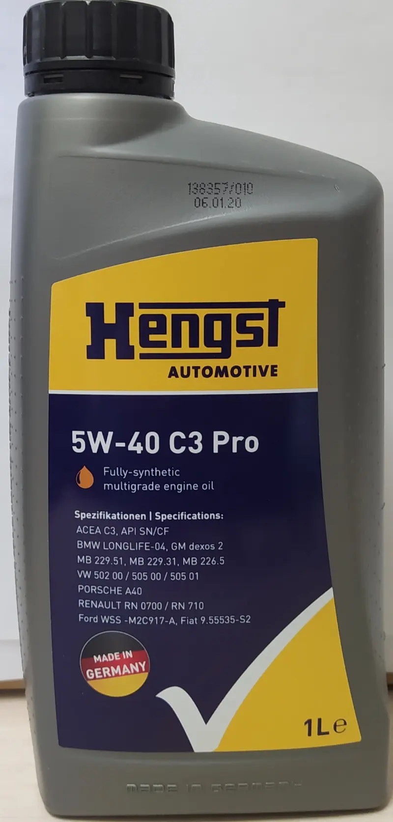 Моторное масло HENGST 5W-40 C3 Pro 1л (BMW LL-04, MB229.51, VW502/505/50501)