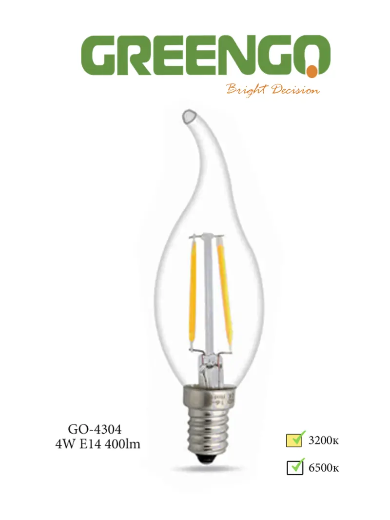Greengo Filament E14 GO-4304 | LED-лампа тёплый свет 4 Вт