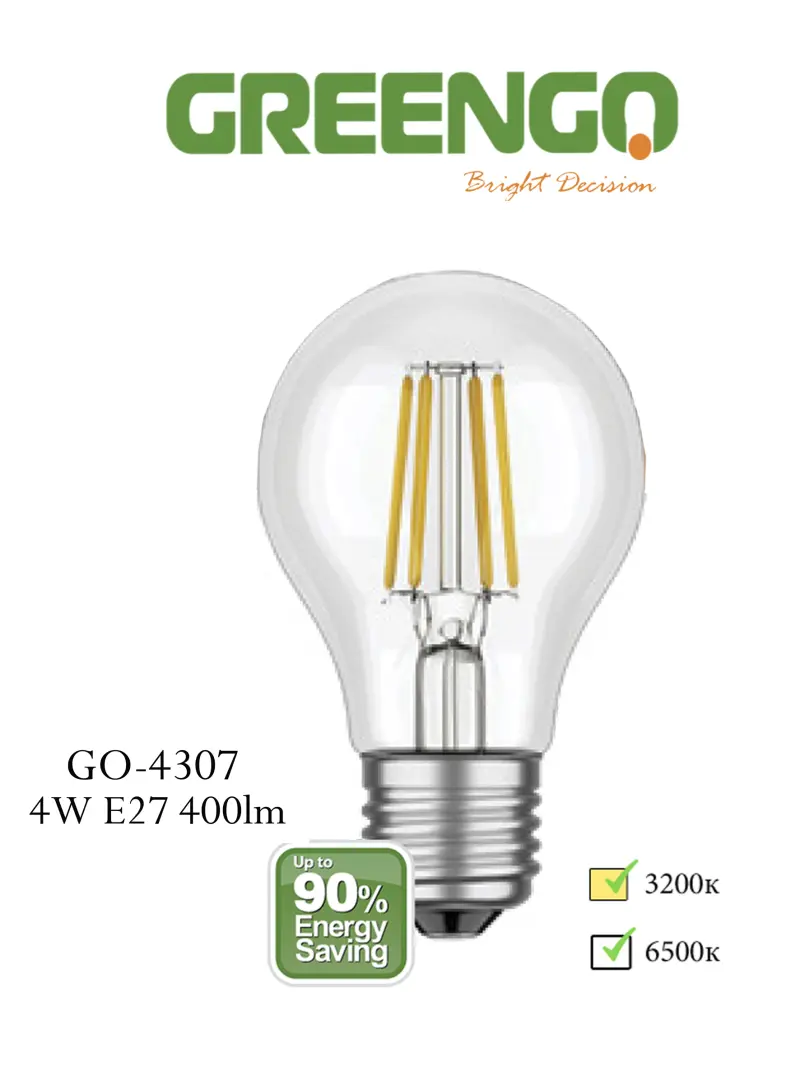Greengo Filament E27 GO-4307 | LED-лампа тёплый свет 4 Вт