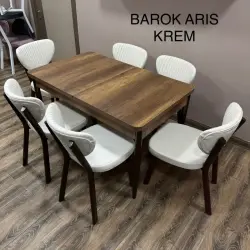 DJANISA Barok Aris Krem | Kitchen Table Set with 6 Chairs Cream Finish