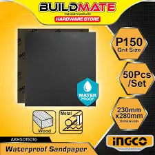 Ingco Waterproof Sandpaper 230x280mm P150 50-Pack for Professional Use