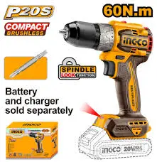 Ingco 20V Compact Brushless Cordless Drill 60Nm (Bare Tool)