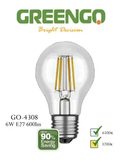 Greengo GO-4308 Filament E27 | LED Lamp 6W White