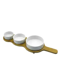 JD JD7467 | Dish Set 3-Piece White with Bamboo Base