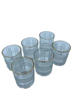 8879-W | Low Glass Set 340ml Striped-Cube Gold Rim 6pcs