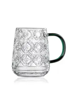 BSU BSU-420 | Glass Mug 420ml Patterned Green Handle