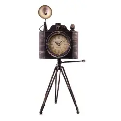 BK-00085117 | Desk Clock Vintage Camera Tripod Black
