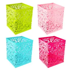 BK BK-00084555 | Metal Pen Holder Assorted Colors Rose Pattern