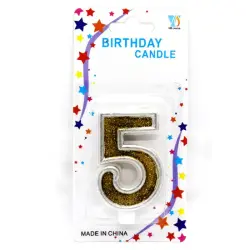 Свечи - цифры в торт BK-00051042 | Cake Number Candle 5 Gold Glitter