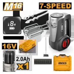 Ingco 16V Cordless Hand Mixer 125W, 1 Battery, Model CHM023K