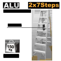 Ingco Double-Sided Step Ladder 2x7-steps, 169cm, Aluminum