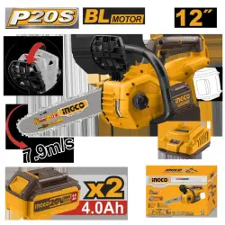Ingco 20V Li-Ion Cordless Chainsaw 12" 4.0Ah (2 Batteries) CGSLI201286