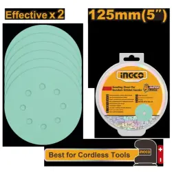 Ingco 125mm Sanding Sheet Set for Orbital Sanders, 50 pcs AKRS125050