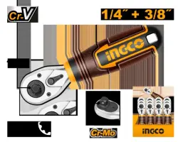 Ingco HRTH081438 Short Ratchet Handle 1/4r+3/8r, Professional Grade