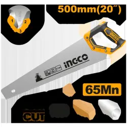 Ingco 500mm Triple-Ground Hand Saw for Professional Woodworking (HHAS38500)